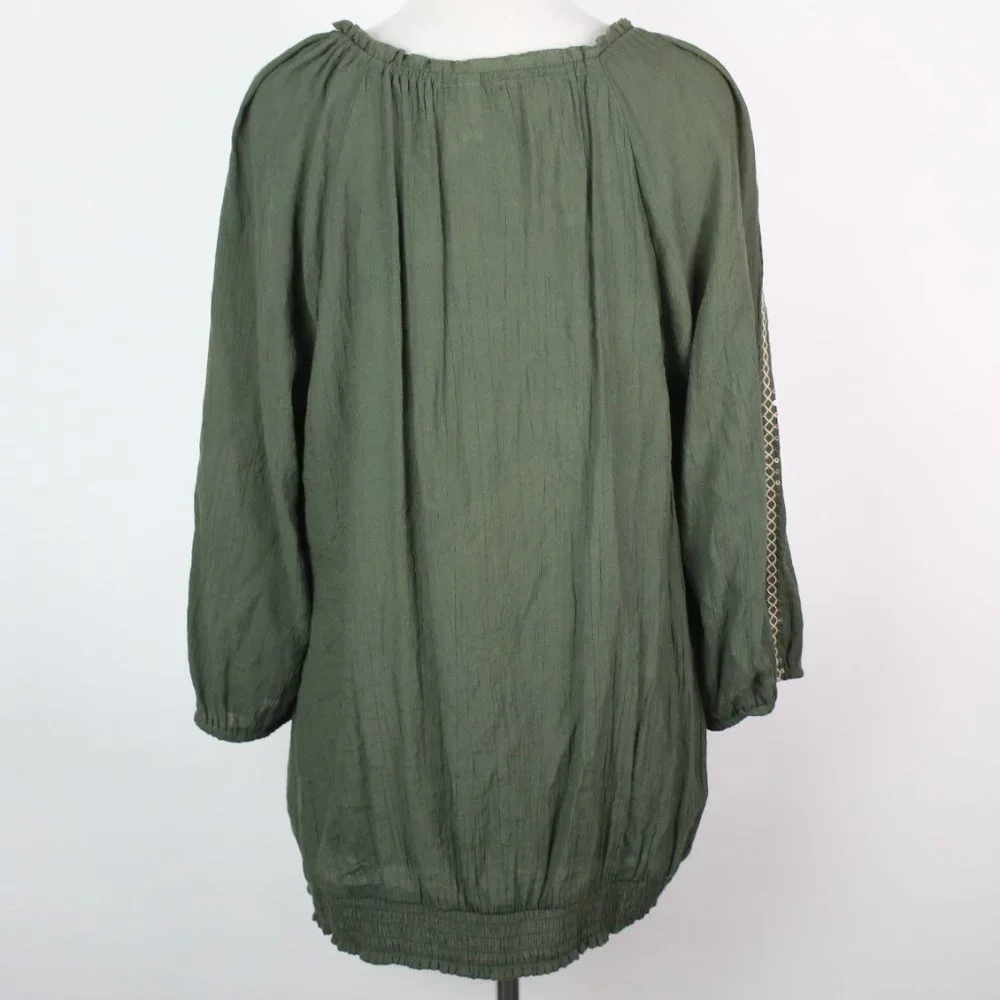 Cocomo Womens 2X Embroidered Peasant Crinkle Boho Top - Picture 2 of 5